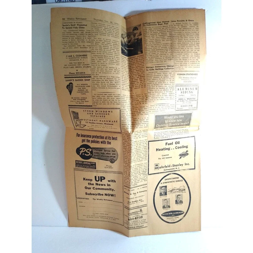 Vintage Collingswood New Jersey Newspaper Retrospect Nov 26 1970 Thanksgiving NJ